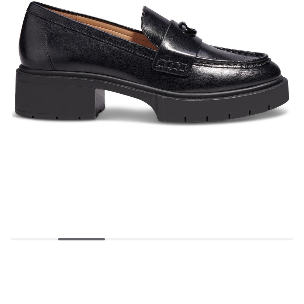 Coach Black Leather Lug Sole Penny Loafers